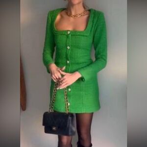 NWT ZARA Green Textured Weave Mini Dress Size L Ref.4661/325